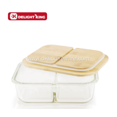 Divieded Glass Food Containers with Bamboo Lid